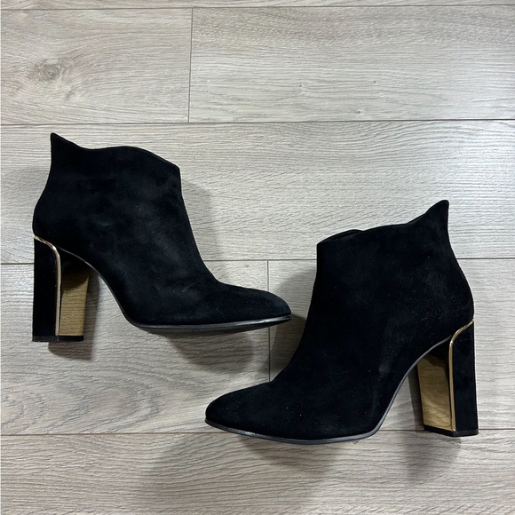 VC John Camuto Black True Suede Booties with Gold Trim - Picture 3 of 10